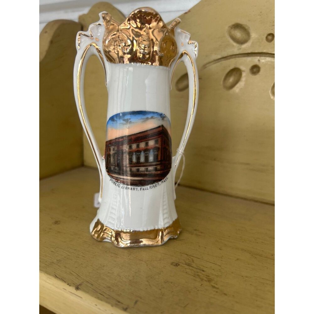 Vintage Porcelain Souvenir Vase Masonic Temple Omaha Nebraska Made In Germany